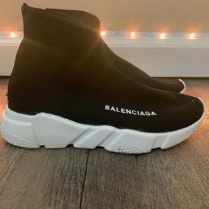 Balenciaga Black and White Sock Runner Sneakers